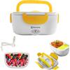 BEHOME Scaldavivande Elettrico Portatile con 2 Contenitori Removibili 1,5 Litri Lunch Box con vano portaposate e Cucchiaio (Giallo)