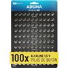 ABSINA Confezione da 100 Batterie a bottone miste alcaline - 20x AG1 LR621, AG4 LR66, AG10 LR1130 / 30x AG3 LR41 / 10x AG13 LR44 - assortimento di batterie da 1,5 V - Pile piccole rotonde orologio