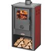 STUFA LEGNA ATENE IN ACCIAIO E GHISA COLORE ROSSO 7,2 KW