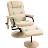 HOMCOM Poltrona Relax con Pouf Poggiapiedi Reclinabile a 145° con 10 Punti Massaggio e Telecomando in Finta Pelle, Crema