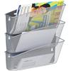 Relaxdays, Set da 3 Portariviste in Metallo da Muro, Organizer Portagiornali Parete, 3 Cesti Portadocumenti, 39x36x12 cm, Argento, Acciaio