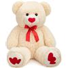 BEJOY Orso di peluche gigante di 91 cm, grande orso imbottito con cuore rosso d'amore, per fidanzata e bambini, San Valentino, 86 cm, beige