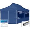 TOOLPORT Gazebo Pieghevole Giardino 3x6m - 4 Laterali Alluminio Telo Idrorepellente Padiglione Mercati Sagre Blu