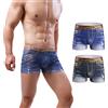 Meshal Slip boxer personalizzati stampati in denim 3D elasticizzato sexy da uomo, Mutande, blu e nero., Large