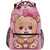 Generic Zaino per la scuola con grazioso orsetto rosa con fiocco e cuore, borsa per libri per ragazzi e ragazze, borsa da viaggio casual per computer portatile, Orso Carino Cuore Fiocco Rosa, S