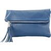 modamoda de T167 Borsa a tracolla donna pelle pochette piccola made in italy, blu zaffiro, s