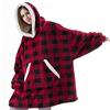 IvyH Felpa con Cappuccio Oversize, Sherpa Coperta con Cappuccio Super Morbida e Calda Comoda Felpa Gigante con Cappuccio Anteriore Gigante Tasca Gigante per Adulti Uomini Donne Adolescenti(Plaid rosso)