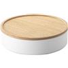 YAMAZAKI 5801 RIN Storage Case with Lid Round, white, Steel/Wood, 22 x 22 x 6 cm