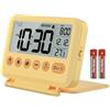 MeesMeek Sveglia digitale da viaggio: Piccola sveglia LCD con temperatura, 12/24 ore, modalità weekend e 2 volumi, ideale per la camera da letto e l'ufficio (batteria inclusa) (Giallo)