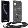 Phoona Glitter Cover per iPhone XR 6,1 con Cordino, Antiurto Silicone Protezione, Compatibile con MagSafe Cover con Cordino, Anti Graffi, Non Ingiallente, Nero