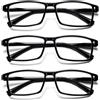 Viseng 3Pack Classico nero Anti luce blu Occhiali da lettura con grande cornice rettangolare e cerniera a molla per le donne uomini 1.5