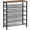 HOOBRO Scarpiera a 6 Livelli, Scaffale Portascarpe, Ripiani di Rete Regolabili, Organizzatore Portascarpe, Struttura di Acciaio, per Ingresso, Corridoio, Soggiorno, Marrone Vintage e Nero EBF16XJ01