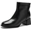 Poorevill Stivaletti da donna con tacco medio alto e cerniera da donna punta rotonda casual scarpe per feste, Nero verniciato., 42 EU
