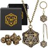 Keller & Weber Mini Set di Dadi DND con Portachiavi Portatile, Collana, Catena da Tasca, Gabbia Metallica Vuota D20 Drago, Mini Set Poliédrici in Metallo da 7 Pezzi, Regali D&D con Scatola Regalo, Bronzo