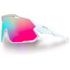 JOGVELO Occhiali da Ciclismo, Occhiali da Sole Polarizzati per Sport con 3 Lenti Intercambiabili Anti-Fog Anti-UV 400 per Ciclismo Motoclclismo, Guida, Pesca,Corsa, Bianco & Rosa