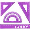 MSDADA Set di 4 righelli in lega di alluminio, goniometro, triangolo, matematica, geometria, set di strumenti, scala righello per studenti, insegnanti, ingegneri e disegnatori (viola)