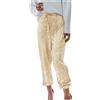 MNRIUOCII Pantaloni lucidi da donna, in vita elasticizzata, con paillettes, eleganti, pantaloni a zampa, per il tempo libero, per feste, lunghi e luccicanti, A oro., S