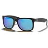 Ray-Ban RB4165 Justin Occhiali da sole nero opaco con specchio blu (622/55) 4165 62255 55 mm autentico, Gomma nera.