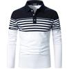 LUVCES Polo Manica Lunga Uomo Casual Blocchi di Colore Golf Polo Maglietta con Colletto a Contrasto Cotone T-Shirt Moda per Uomo Manica Lunga Nero + Bianco L