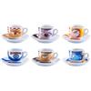 Wintem Set 6 Tazzine da Caffè in Porcellana con Fantasie Occhi - Set Moderno Ideale per Ogni Occasione - Pittini Sotto Tazza e Tazzine Sono Lavabili in Lvastoviglie e Utilizzabili in Microonde