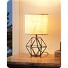 EDISHINE Lampada da Tavolo LED E14, Vintage Industriale, Beige & Nero | Bianco Caldo 2700 K, Paralume in Lino Vintage, Base Metallo Nero dal Design Industriale per Camera, Soggiorno