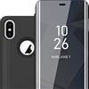 Cadorabo Custodia Libro compatibile con Apple iPhone X/XS in TORMALINA NERA - Clear View Mirror - Ultra Sottile Custodia con Funzione di Supporto Protezione a 360 Gradi Stile Pieghevole
