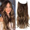 Nexyshe Extension per capelli con filo invisibile, colore castano con riflessi biondo caramello, 50,8 cm, extension per capelli sintetici da donna