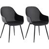 Klihome Set di 2 Sedie Sala da Pranzo, Sedia da Cucina, Sedia da Pranzo con Schienale Scavato, Sedia in Polipropilene con Gambe in Metallo, Sedia Scandinava, Nero, K0020EZS-2