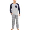 Jahetuul Pigiama Uomo Cotone Lungo con Collo Rotondo Lungo Cotone Invernale da Notte Maglia del Pigiama da Uomo Pantaloni a Quadri con Tasche S-XXL