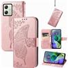 JIUNINE Cover per Motorola Moto G54 5G, Custodia Interno TPU Antiurto Portafoglio con Disegni di Farfalla [Carta Fessura] [Supporto Stand] Cover Libro in PU Pelle per Motorola G54 5G, Oro rosa
