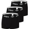 UMBRO Boxer Uomo 100% cotone, Mutande Uomo bello, maglia aerata, set di 3, Nero, Taglie XXL