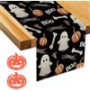 ZBHDEYG 1 tovaglia stampata, 2 sottobicchieri a forma di zucca, runner da tavola per Halloween, runner da tavola a strisce, decorazione per tavolo da cucina, tovaglia vintage, decorazione per feste di