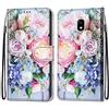 Mo-Somnus Cover per Samsung Galaxy J7 2017/ J730, Custodia in PU Pelle Magnetica Libro Flip Caso Antiurto Portafoglio [Supporto Stand] con Porta Carte e Cinturino da Polso Wallet Case (Fiore 3)