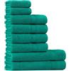 Tuiste Set Asciugamani Bagno Verde Acqua, 2 Telo Doccia 70x140cm + 4 Asciugamani 50x90cm + 2 Asciugamani Ospiti 30x50cm, Asciugamani Bagno Viso e Bidet Turchese Blu Ottanio Verde Petrolio, Morbidi