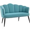 HOMCOM Divano 2 Posti in Velluto con Gambe in Metallo e Schienale a Conchiglia, 132x66x80cm, Verde