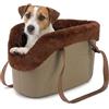 Ferplast Borsa per Cani Gatti fino a 8 Kg. Plastica Gommata Impermeabile e Lavabile, Imbottito con Caldo Peluche, Manici Regolabili, Cinghia di sicurezza, 43,5 x 21,5 x h 27 cm. Tortora
