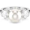 Swarovski Anello cocktail Matrix, Crystal Pearl, Taglio Round, Bianco, Placcato rodio