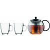 Bodum Assam - Set con teiera da 1 l, filtro e pressa in acciaio inox, 2 tazze da 0,35l