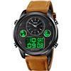 TONSHEN Uomo Fashion Stile Casual Acciaio Inossidabile Digitale Orologi da Polso e Pelle Cinturino Multifunzione LED Elettronico Outdoor Militare Sportivo Orologio Tre Tempo (Marrone)