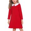 Arshiner Vestiti da Bambina Abito in Cotone a Maniche Lunghe Abito per Bambini Abito Midi Tinta Unita Abito di Natale per Bambini Abito Autunnale Abito Festivo Rosso 4-5 Anni