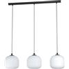Eglo lampada a sospensione Mantunalle 1, luce a sospensione a 3 lampade da pranzo, illuminazione in metallo in nero e vetro bianco, attacco E27, 120 cm