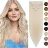 Silk-co 40cm Extension Capelli Veri con Clip 8 Pezzi Full Head Remy Hair Extension 65g Capelli Lisci Naturali 18 Clips in Extension - 70 Bianco Sbiancante