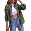 HzDazrl Giacca di jeans strappata da donna, a maniche lunghe, con bottoni, casual, fidanzato, jeans, giacche da camionista, Verde militare, L