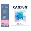 Canson Montval, Blocco da Disegno per Acquerello, Guazzo, Acrilico, 24x32 cm 300 gm, Grana Satinata,12 Fogli, Collato un Lato