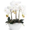 Ziwon Fiori di orchidea artificiali in vaso in vaso di ceramica, orchidee finte Phalaenopsis bianche per centrotavola da tavola, fiori finti realistici in vaso per decorazione di casa e ufficio