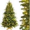 Yorbay Albero di Natale Artificiale, Abete Nordman con Illuminazione a LED, con Supporto in Legno, per Decorazione Natalizia, in PE e PVC, Riutilizzabile (150 cm)