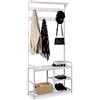 Leader Accessories Appendiabiti da Ingresso con Scarpiera e Panca | 9 ganci regolabili, 3 ripiani portascarpe, panca da 150 kg, piedi regolabili e struttura in metallo