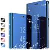 Hikissny Custodia Xiaomi Mi 9 SE Cover, Specchio Portafoglio Case Clear View Standing Cover Mirror Copertura Shell Flip Custodia Case Cover per Xiaomi Mi 9 SE, Blu