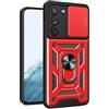 Myriadunsell Cover per Samsung Galaxy A55 5G con Fotocamera Scorrevole Proteggi, Grado Militare Custodia con Supporto Auto Magnetico Hard PC Back Cover e TPU Bumper Antiurto Case Rosso