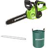 Greenworks Motosega a Batteria, Lunghezza Barra 12-Pollice (30 cm), SENZA Batteria 40V e Caricabatterie + GreenWorks 10cm Catena+ Greenworks Sacco da giardinaggio da 120l